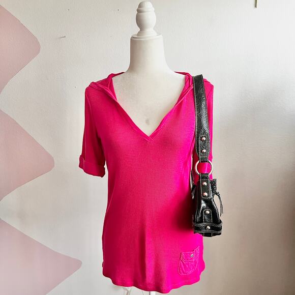 Victoria's Secret Y2K Ribbed Long Line Stretchy Hooded Top‎ Layering Preppy - Picture 1 of 6